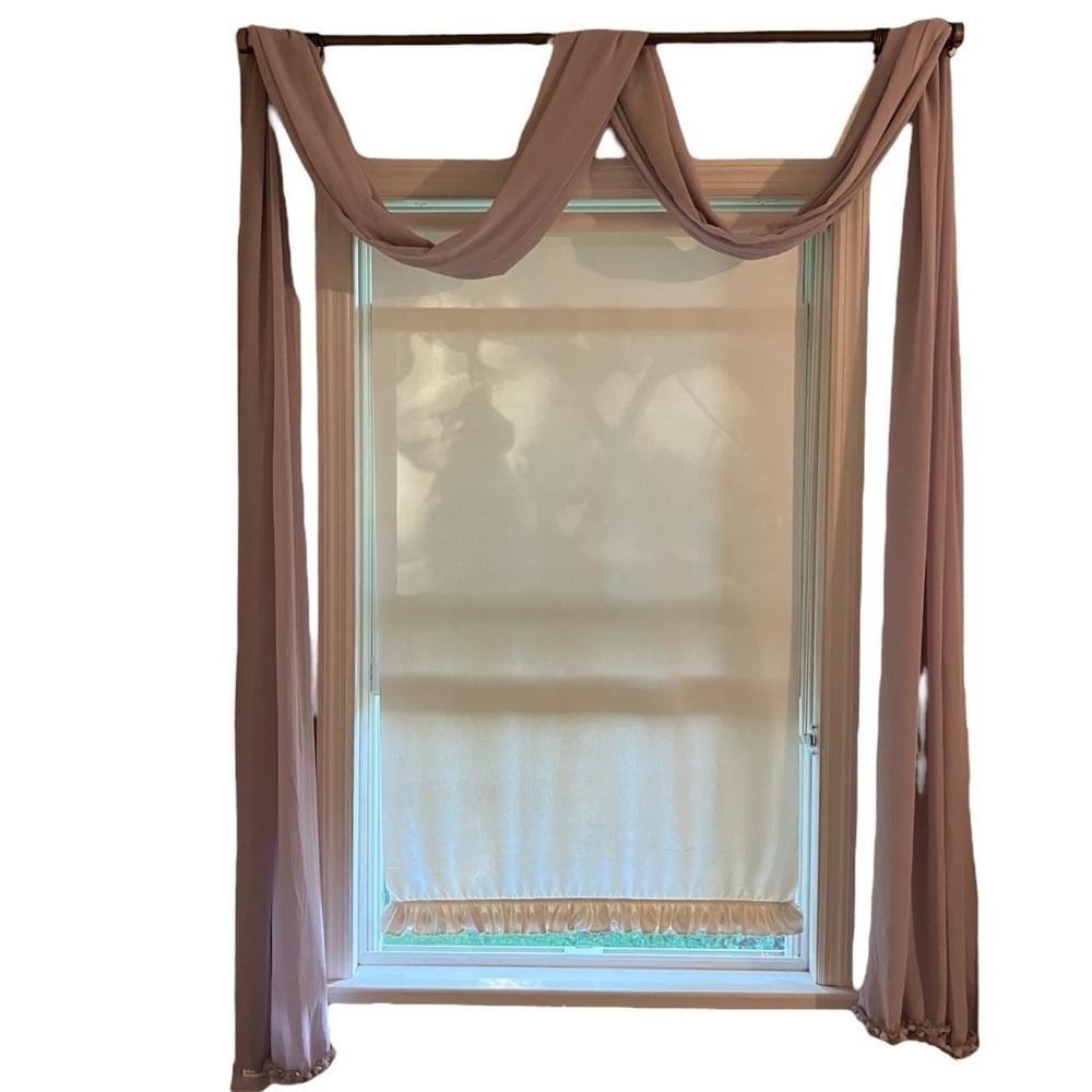 Set (2) Sheer Window Scarfs Swag Lavender Flower Edge Cottagecore Fairy 40 X 210